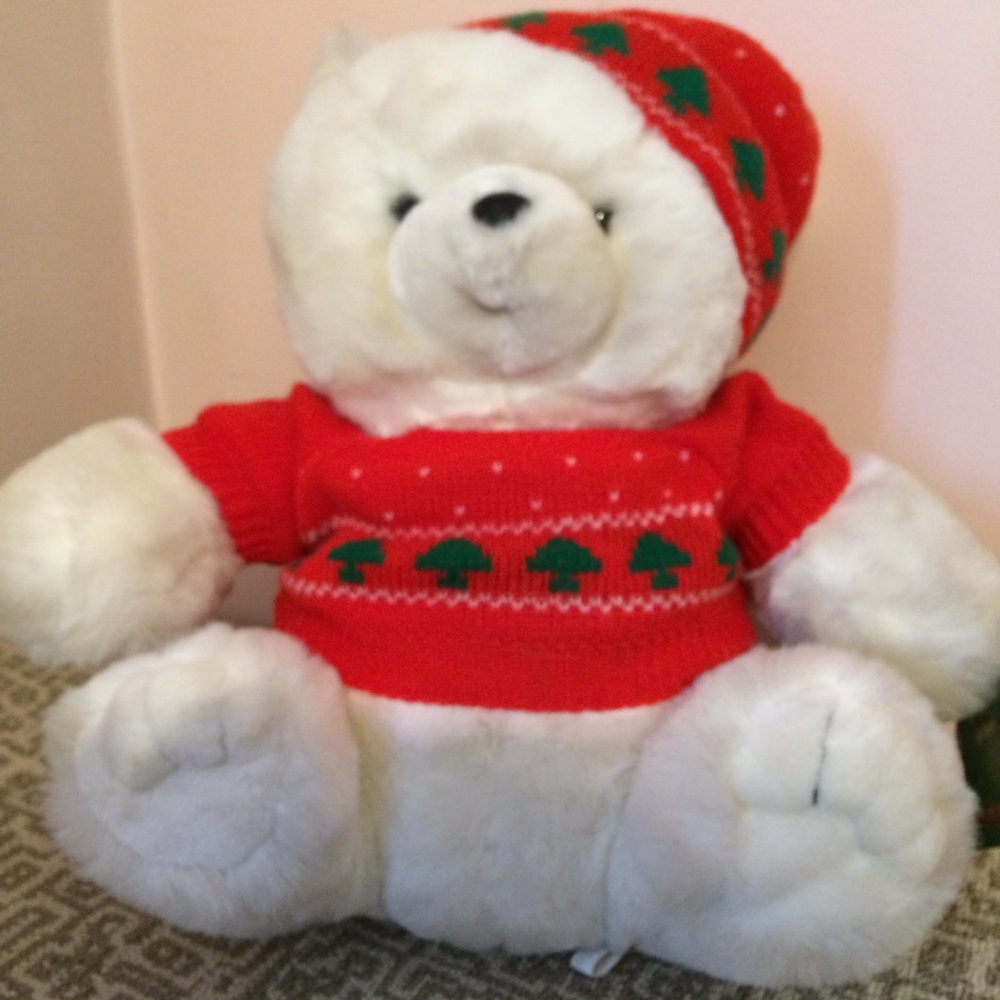 NWT Vintage Dead Stock 1970s Era Christmas Bumble Bear in Knit Sweater/Hat
